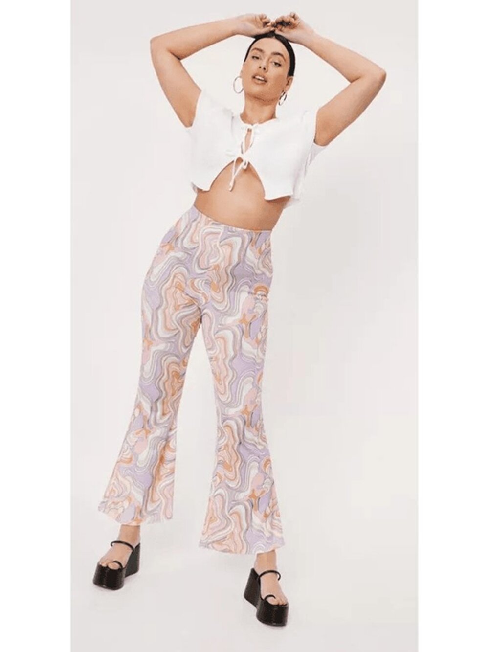 nwt NASTY GAL Marble-Print High-Waisted Pull-On Flare Pants - Plus Size 18
